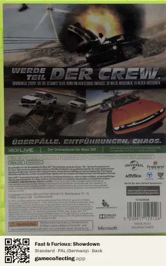Fast & Furious: Showdown Xbox 360, Germany box back