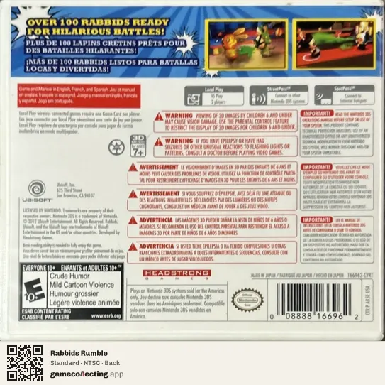 Rabbids Rumble Nintendo 3DS, NTSC box back