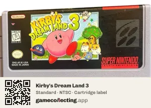 Kirby's Dream Land 3 Super Nintendo Entertainment System, NTSC cartridge label