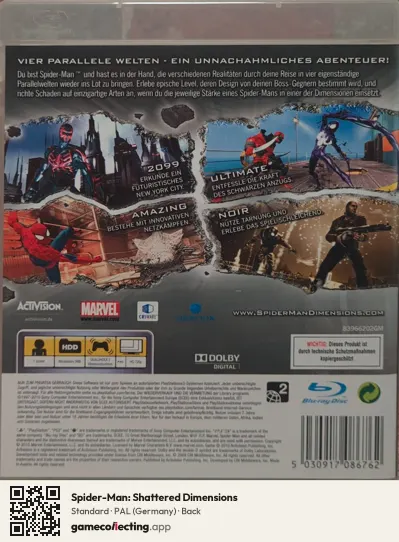 Spider-Man: Shattered Dimensions PlayStation 3, Germany box back