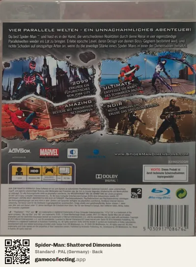 Spider-Man: Shattered Dimensions PlayStation 3, Germany box back