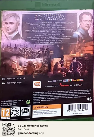 11-11: Memories Retold Xbox One, PAL box back