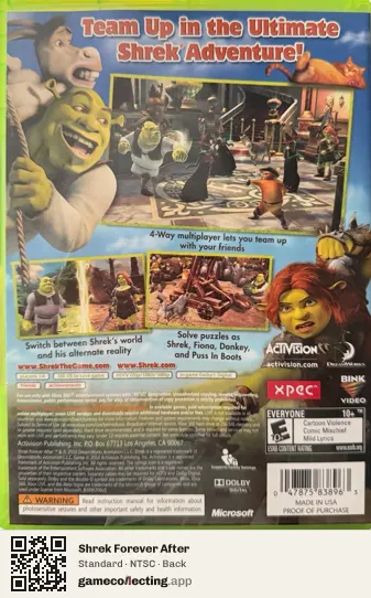 Shrek Forever After Xbox 360, NTSC box back