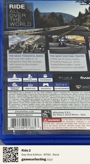 Ride 2 PlayStation 4, NTSC box back