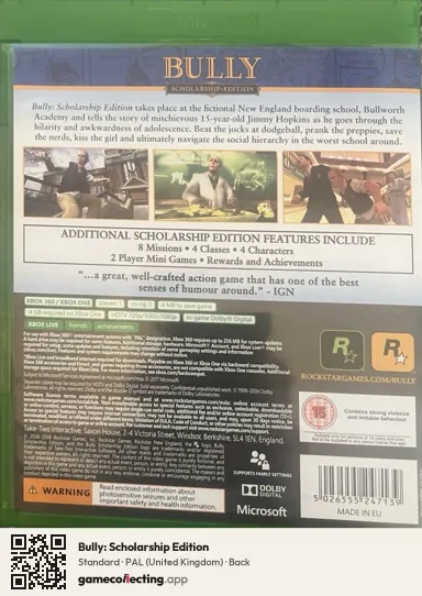 Bully: Scholarship Edition Xbox 360, United Kingdom box back