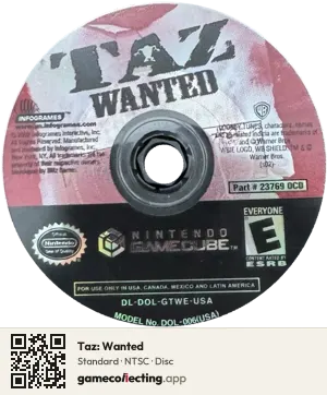 Taz: Wanted Nintendo GameCube, NTSC disc