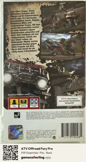 ATV Offroad Fury Pro PlayStation Portable, PAL box back