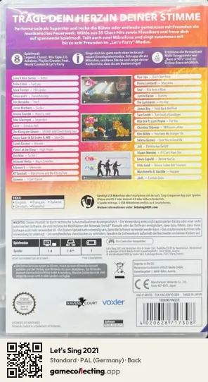 Let's Sing 2021 Nintendo Switch, Germany box back