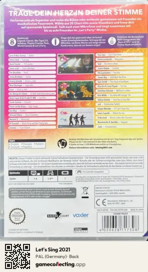 Let's Sing 2021 Nintendo Switch, Germany box back