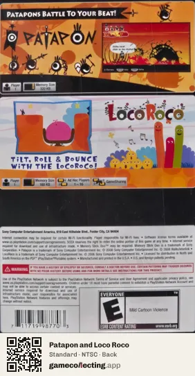 Patapon and Loco Roco PlayStation Portable, NTSC box back
