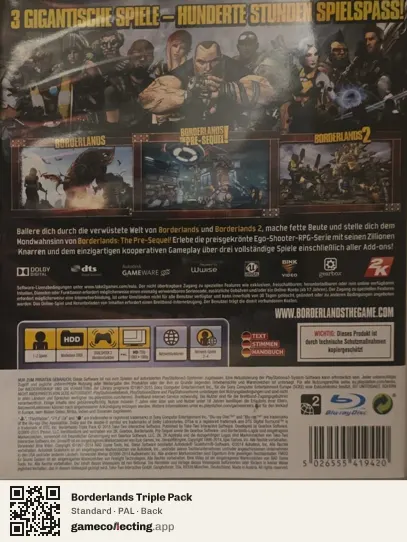 Borderlands Triple Pack PlayStation 3, PAL box back