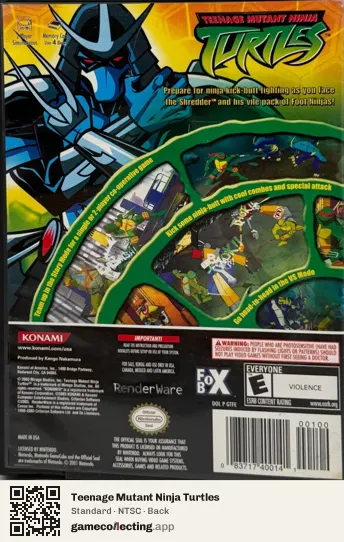 Teenage Mutant Ninja Turtles Nintendo GameCube, NTSC box back