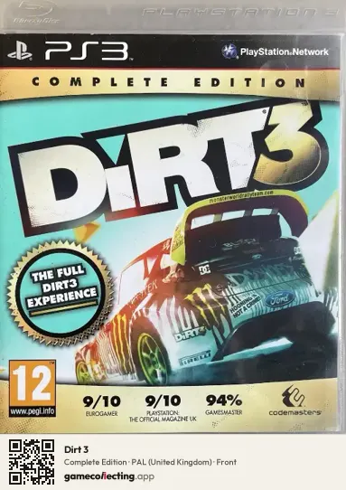 Dirt 3 PlayStation 3, United Kingdom box front