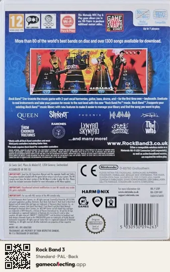 Rock Band 3 Nintendo Wii, PAL box back