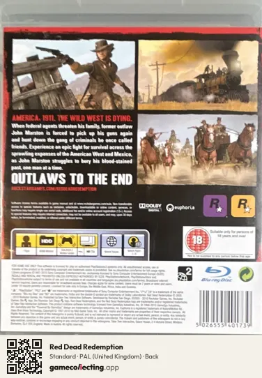 Red Dead Redemption PlayStation 3, United Kingdom box back