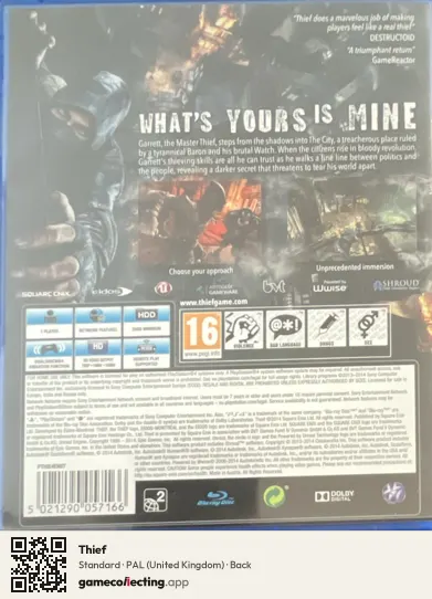 Thief PlayStation 4, United Kingdom box back
