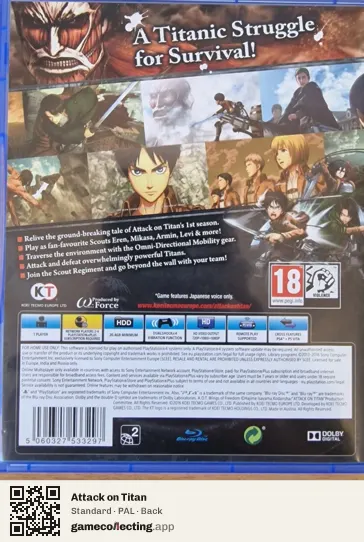 Attack on Titan PlayStation 4, PAL box back
