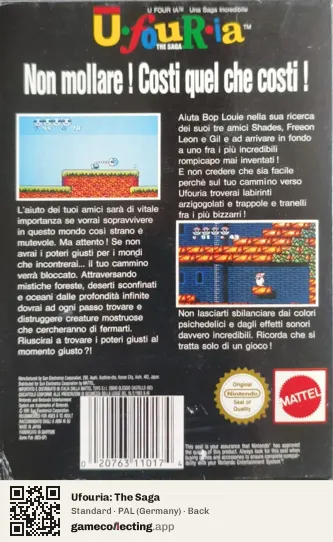 Ufouria: The Saga Nintendo Entertainment System, Germany box back