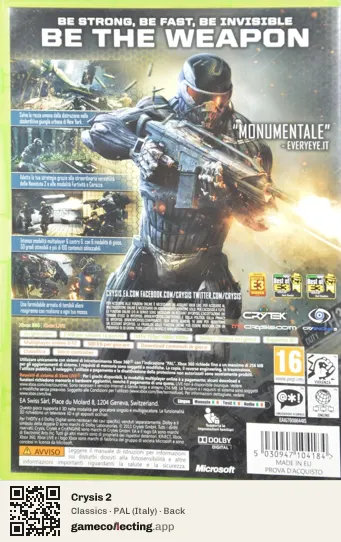 Crysis 2 Xbox 360, Italy box back
