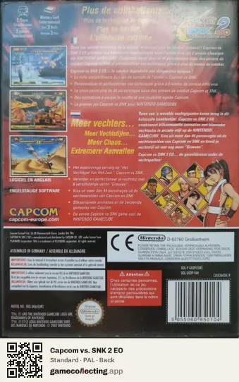Capcom vs. SNK 2 EO Nintendo GameCube, PAL box back