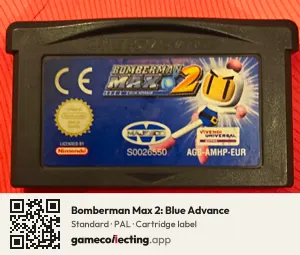 Bomberman Max 2: Blue Advance Game Boy Advance, PAL cartridge label