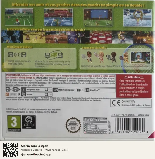 Mario Tennis Open Nintendo 3DS, France box back