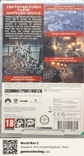 World War Z Nintendo Switch, United Kingdom box back