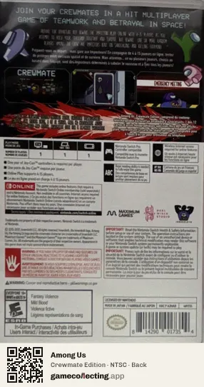 Among Us Nintendo Switch, NTSC box back