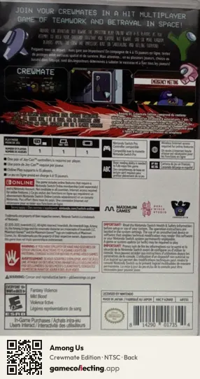 Among Us Nintendo Switch, NTSC box back