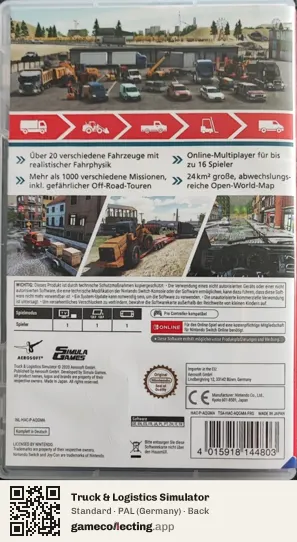 Truck & Logistics Simulator Nintendo Switch, Germany box back