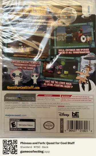 Phineas and Ferb: Quest for Cool Stuff Nintendo Wii, NTSC box back