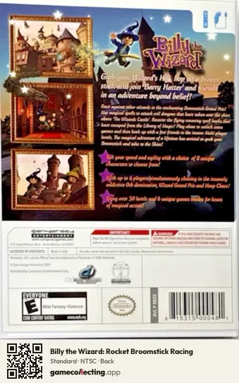 Billy the Wizard: Rocket Broomstick Racing Nintendo Wii, NTSC box back