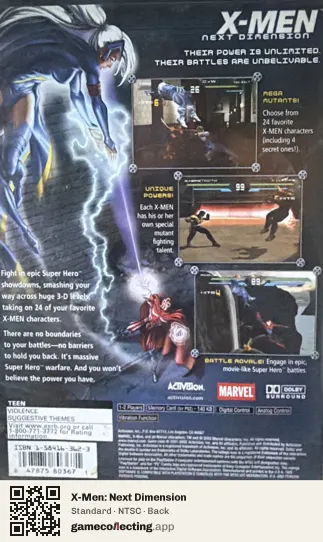 X-Men: Next Dimension PlayStation 2, NTSC box back