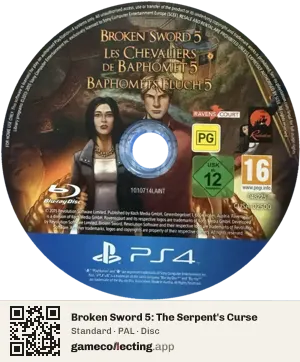 Broken Sword 5: The Serpent's Curse PlayStation 4, PAL disc