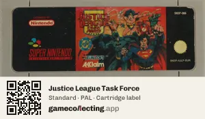 Justice League Task Force Super Nintendo Entertainment System, PAL cartridge label