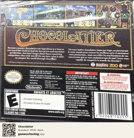 Chocolatier Nintendo DS, NTSC box back
