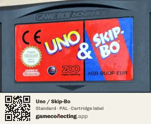 Uno / Skip-Bo Game Boy Advance, PAL cartridge label