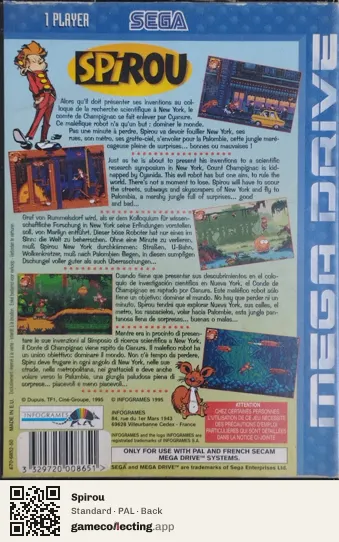 Spirou Sega Mega Drive / Genesis, PAL box back