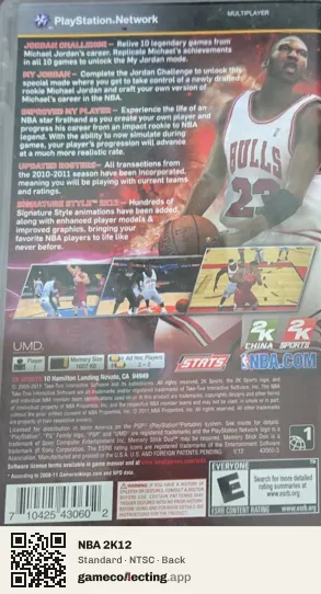 NBA 2K12 PlayStation Portable, NTSC box back