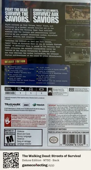 The Walking Dead: Streets of Survival Nintendo Switch, NTSC box back