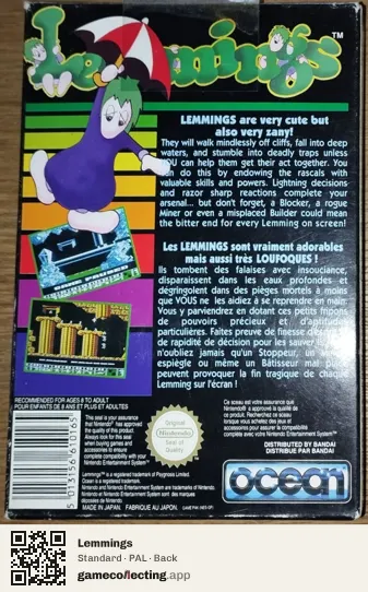 Lemmings Nintendo Entertainment System, PAL box back