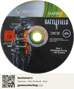 Battlefield 3 Xbox 360, PAL disc