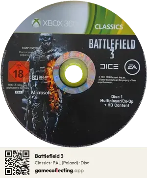 Battlefield 3 Xbox 360, PAL disc