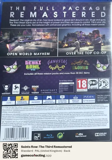 Saints Row: The Third Remastered PlayStation 4, United Kingdom box back
