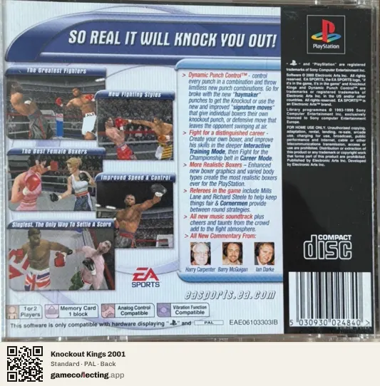 Knockout Kings 2001 PlayStation, PAL box back