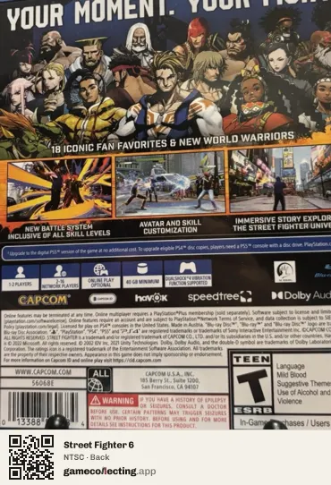 Street Fighter 6 PlayStation 4, NTSC box back