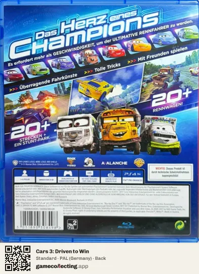 Cars 3: Driven to Win PlayStation 4, Germany box back