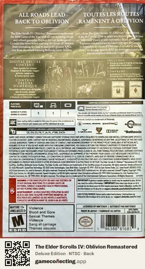 The Elder Scrolls IV: Oblivion Remastered Nintendo Switch 2, NTSC box back