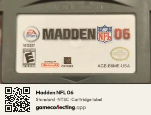 Madden NFL 06 Game Boy Advance, NTSC cartridge label