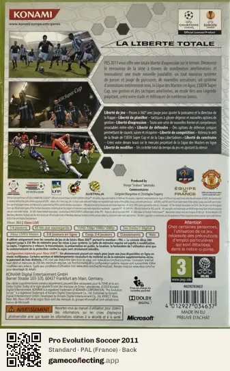 Pro Evolution Soccer 2011 Xbox 360, France box back